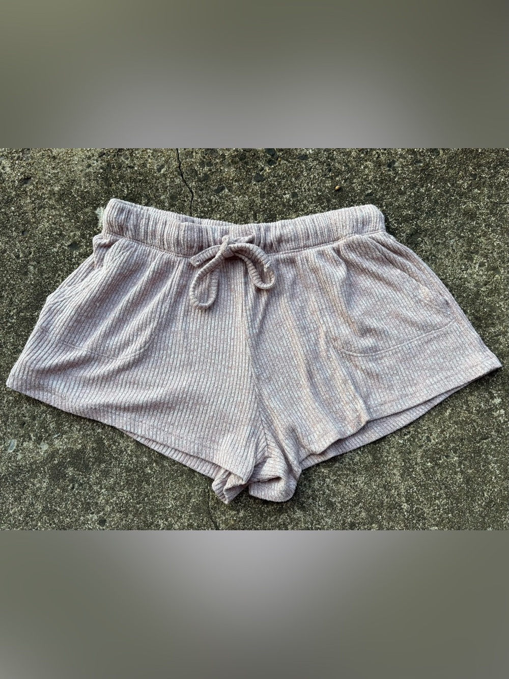 Ribbed Drawstring Lounge Shorts - Light Mauve